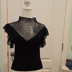 Marc New York Black Ruffled Flutter Sleeve Blouse